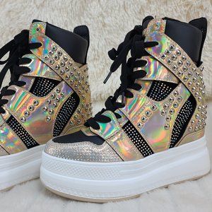 Quince 03 - Hologram Gold Sneaker  Wedges